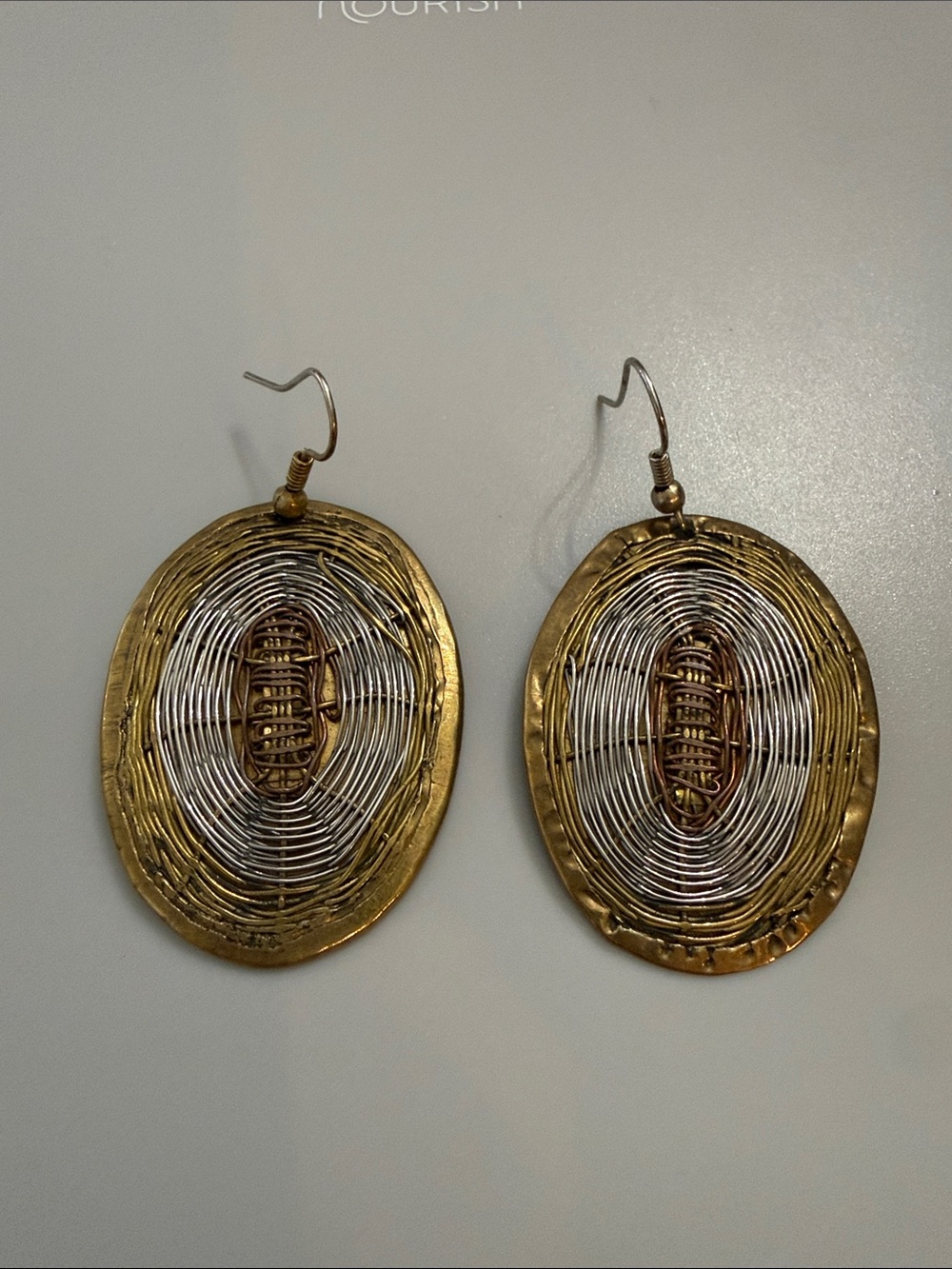 Mixed Metal Oval Wire Drop Earrings - Women Jewelry